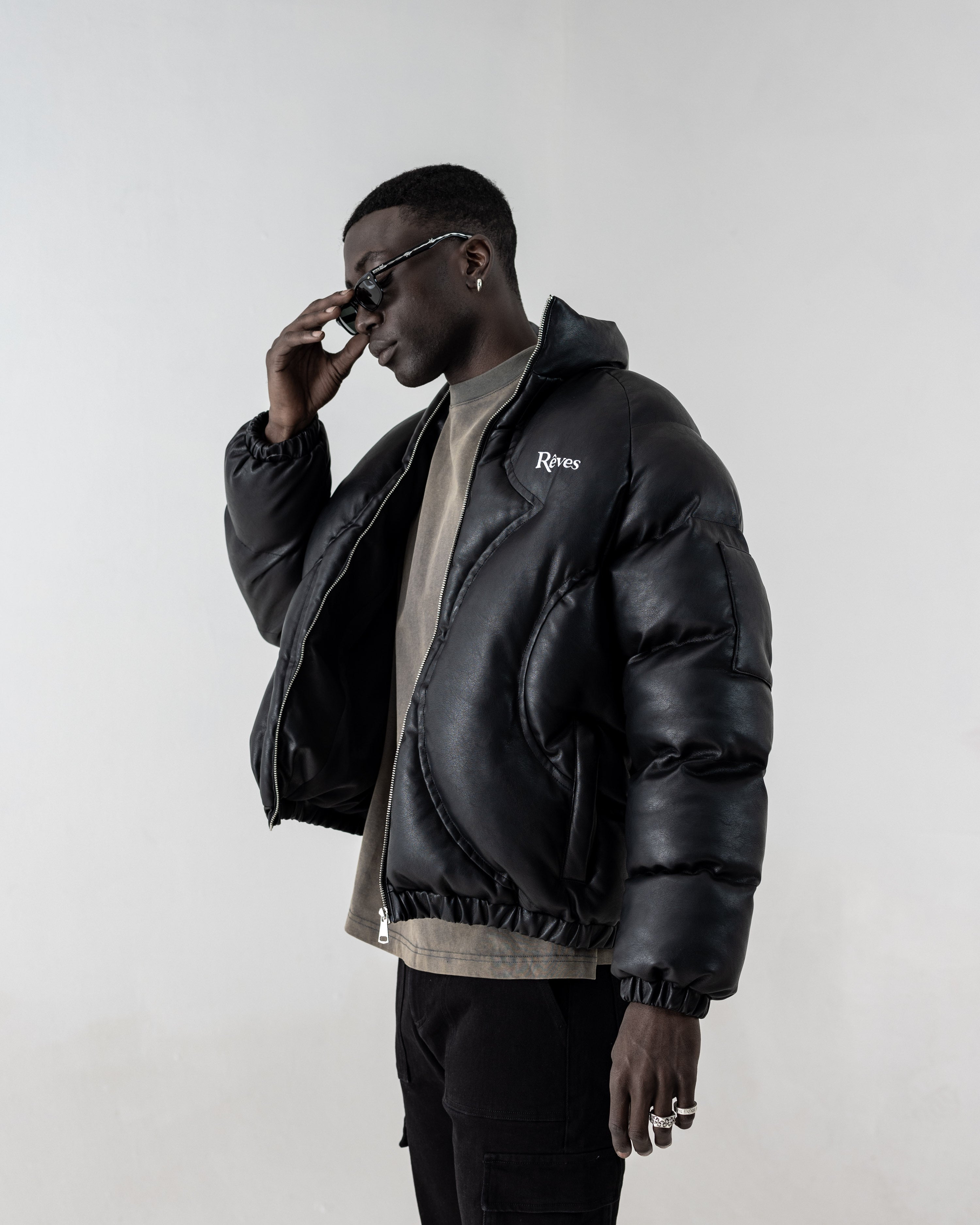 "Double R" Vegan Leather Puffer Jacket